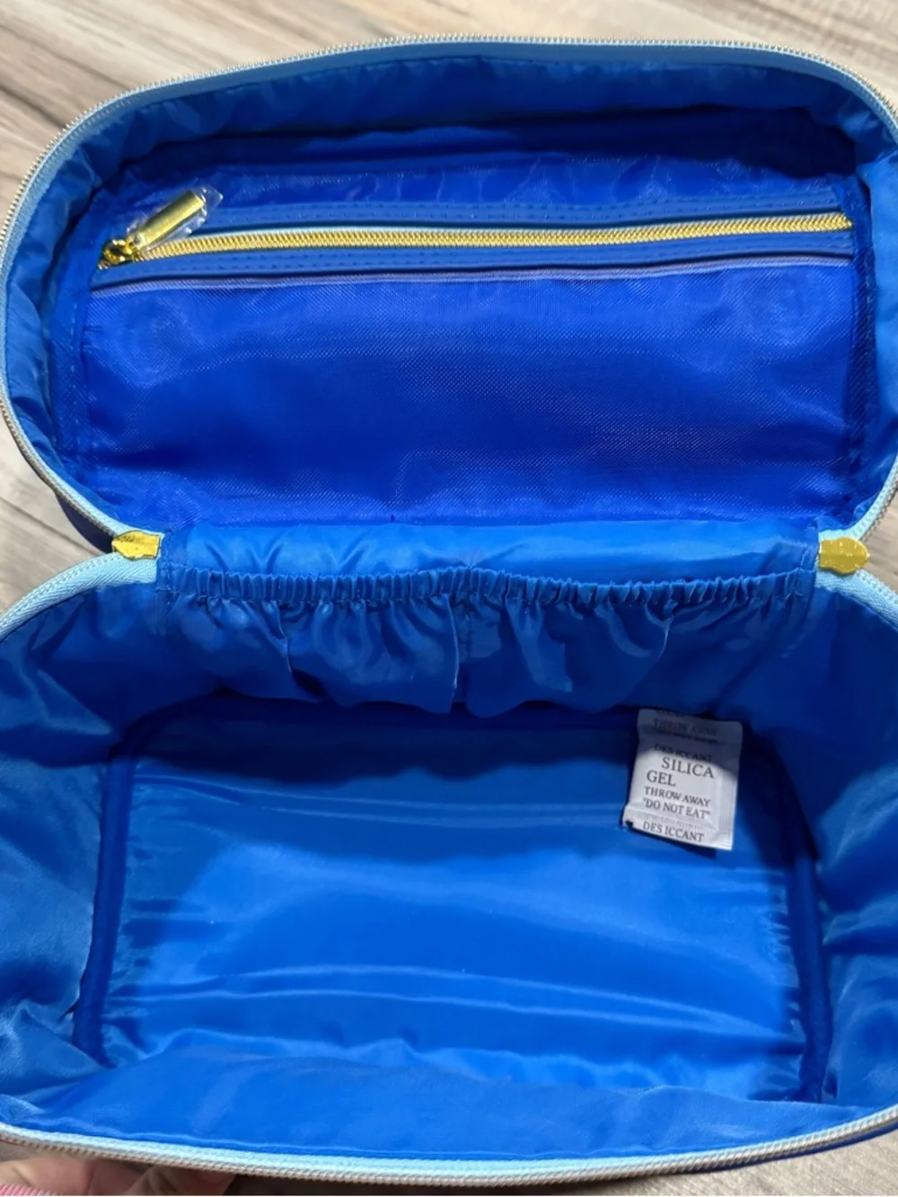 Jeffree Star Cosmetics Dark‎ Blue Zip Train Case Travel Makeup Bag Gold Zipper